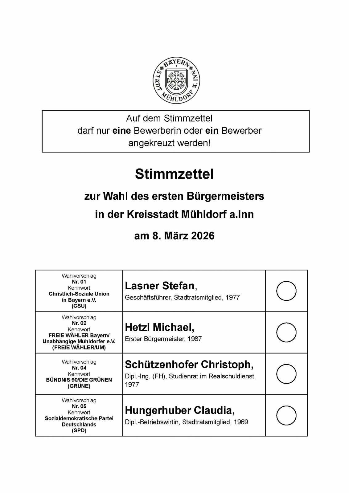 Stimmzettel: Wahl zum B&uuml;rgermeister